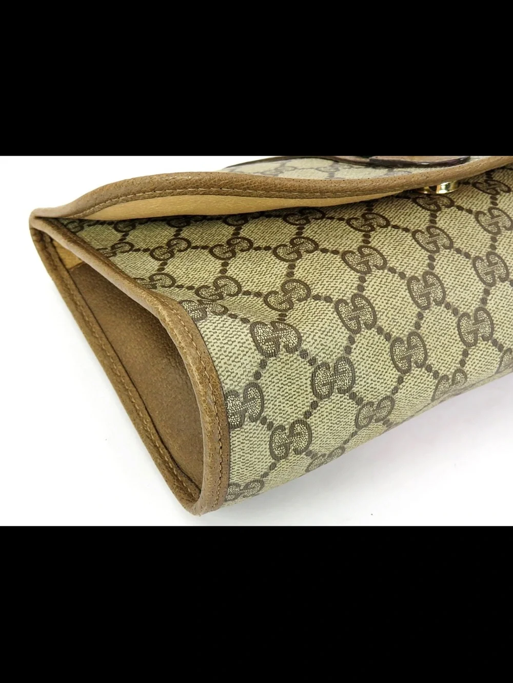 Gucci Beige GG Canvas Clutch with Green-Red Web Accent